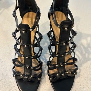 Black Leather Heeled Sandals